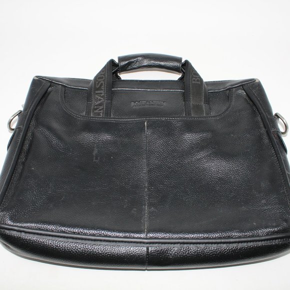 Bostanten Black Leather Messenger Shoulder Bag - Picture 6 of 13